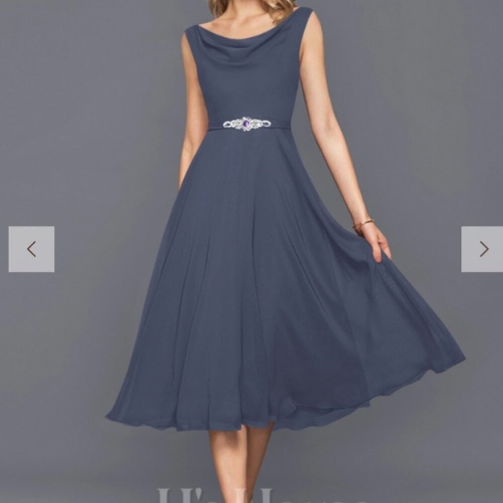 A-line Cowl Knee-Length Chiffon Cocktail Dress With Sequins Beading STORMY BLUE